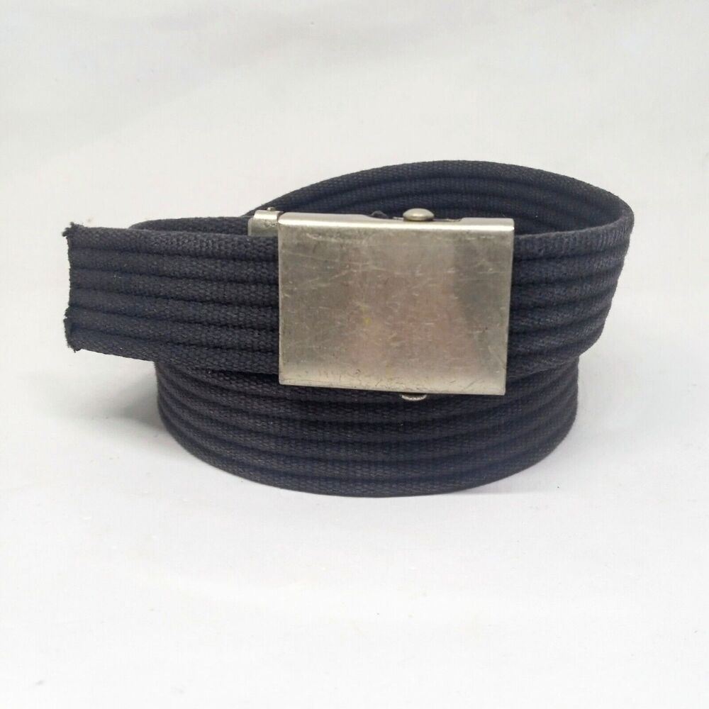 Vintage Navy Ribbed Fabric Canvas Belts-Silver Toned Slider Buckle-Adjustable